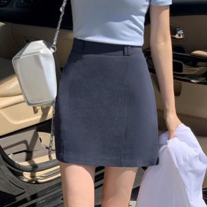 아뜨랑스  (린넨25%/통기성) 마일리 린넨 A라인 뒷단추 미니 스커트 sk6918