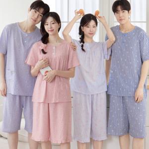 (10%쿠폰) 여름 커플 잠옷 세트 여성 남성 반팔 파자마 원피스 시원한 냉감 쿨 냉장고 남자 여자 홈웨어