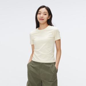 코튼스판 세미 크롭 슬림 반팔티_SPRWF25G01