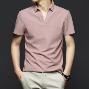 남자 피케 카라 브이넥 반팔 티셔츠 인디안핑크