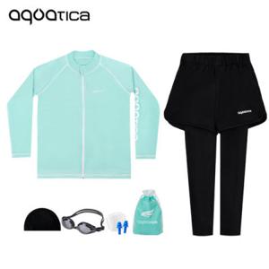 아쿠아티카 아동 래쉬가드 AQAJJ452+AQA421 반바지워터레깅스 일반용수경5종세트