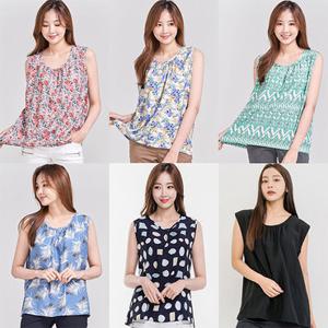 이라인 1413 커넥트 그린인견 블라우스 민소매티셔츠 (~2XL)