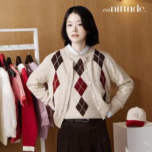 엔니튜드 아가일 울 니트 베스트 + 가디건 세트
