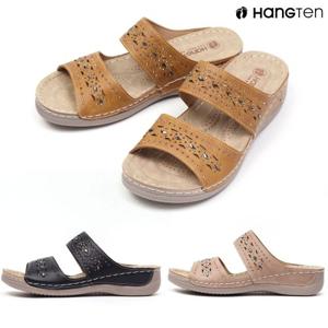 행텐 HT-C108 여성 펀칭 큐빅 투스트랩 슬리퍼 쿠션 웨지힐 샌들 3cm 사무실 실내화