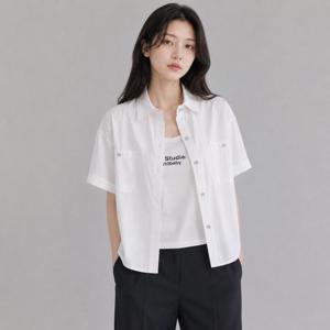 JJ지고트 [SET] 세미크롭 카라 셔츠+슬리브리스 GS5N0BL571