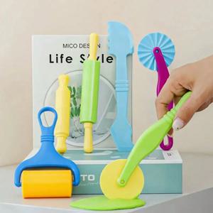 6pc 컬러 플레이 반죽 모델 도구 장난감 크리 에이 티브 3D 플라스틱 도구 플레이도우 세트, 점토 몰드 디럭스 세트, 학습 교육 장난감