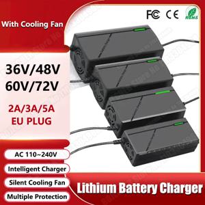36V 48V 60V 72V 충전기 2A 3A 5A 10S 13S 16S 20S 리튬 이온 배터리 팩 42V 54.6V 67.2V 84V Ebike 지능형 고속 충전 EU 플러그