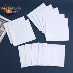 핫 6/12Pcs 남성용 순수한 흰색 손수건 여성용 일반 손수건 순수 면 손수건 플랩 포켓 바지 스카프