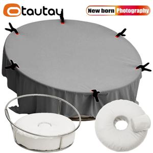 OTAUTAU 부드러운 인조 가죽 라운드 빈백 푸프 커버 휴대용 랙 의자 오토만 신생아 사진 액세서리 소품 DD018