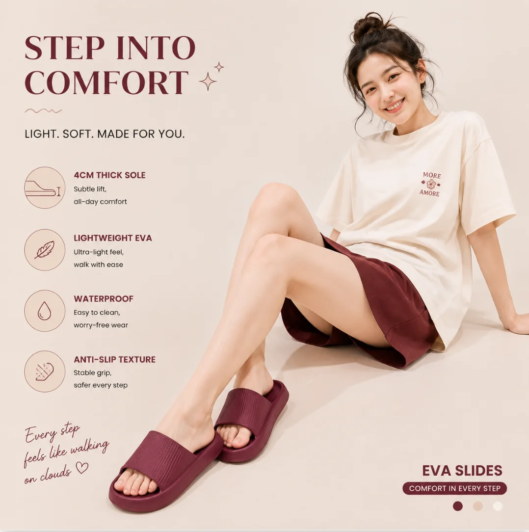 부드러운 키높이 클라우드 슬리퍼 4cm 두께 EVA 밑창 커플 단색 미끄럼 방지 실내 홈 슬라이드 편안한 욕실 샌들