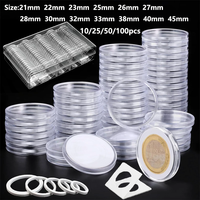 10-100pcs 21/23/25--45mm 코닝 캡슐 보관 상자 투명 플라스틱 코닝 케이스 홀더 보호대 코닝 캡슐 보관
