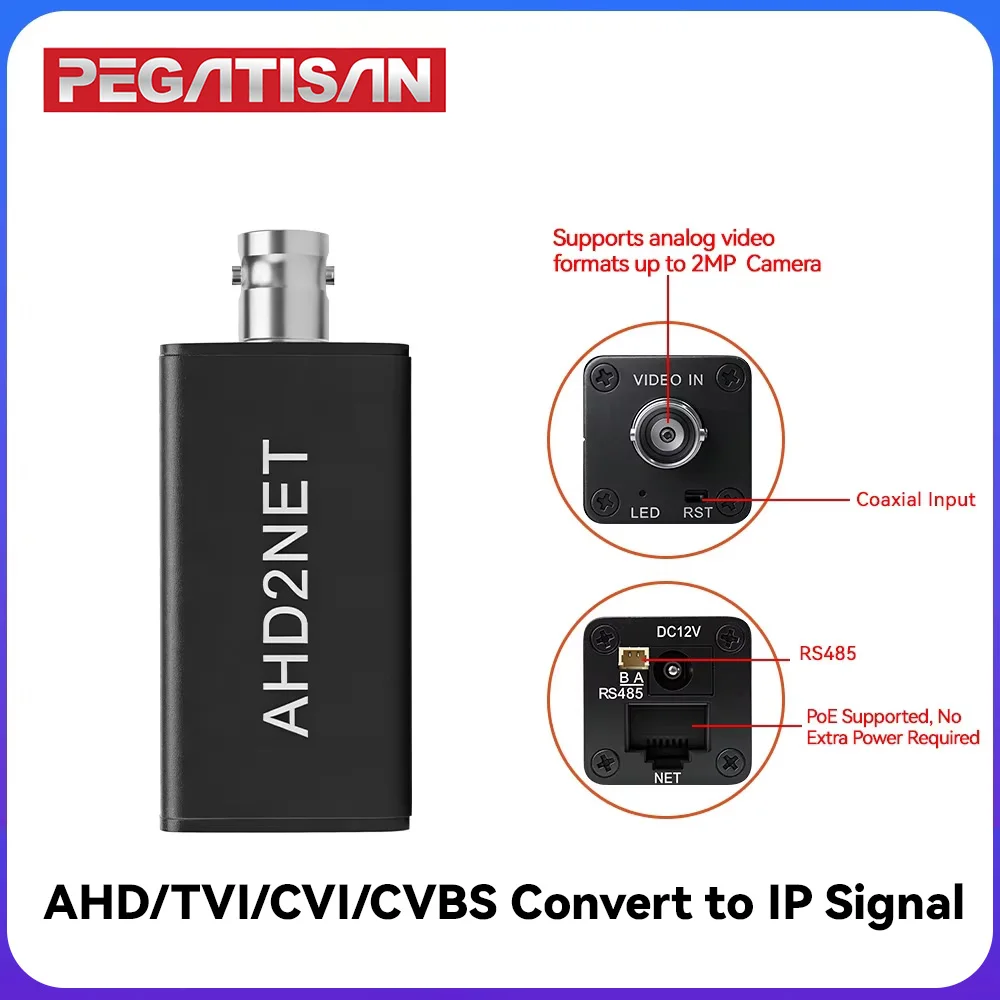 AHD2NET 1080P 아날로그 카메라-IP 카메라 변환기 CVBS/TVI/AHD/CVI 신호, ONVIF 프로토콜, NVR 지원 POE용 RJ45 출력