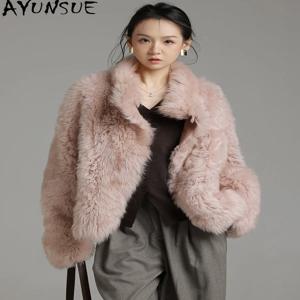 AYUNSUE 천연 투스카니 양모 모피 코트 겨울 의류 루즈핏 리얼 가죽 자켓 여성 패션 여성 코트 Abrigo Mujer