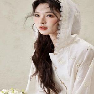 레이스 후드 쉬폰 셔츠 여성용 헤비 자수 봄 여름 신상품 소량 생산 자외선 차단 얇은 무릎 보호대 건강 링