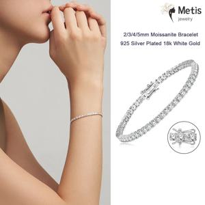 Dainty Full Moissanite 테니스 팔찌 18k 골드 도금 925 스털링 실버 D 컬러 랩 여성 남성을위한 다이아몬드 팔찌를 만들었습니다.