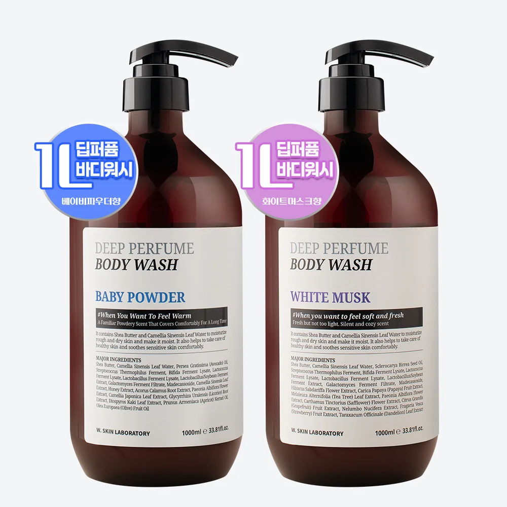 딥 퍼퓸 고보습 약산성 바디워시 1000ml 2종  / 베이비파우더향, 화이트머스크향