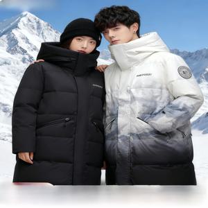 남성용 롱 오버니 덕다운 재킷 두꺼운 따뜻한 겨울 코트 후드형 큰 사이즈 폴리에스터 섬유 방풍 3D 효과 커플 아우터웨어