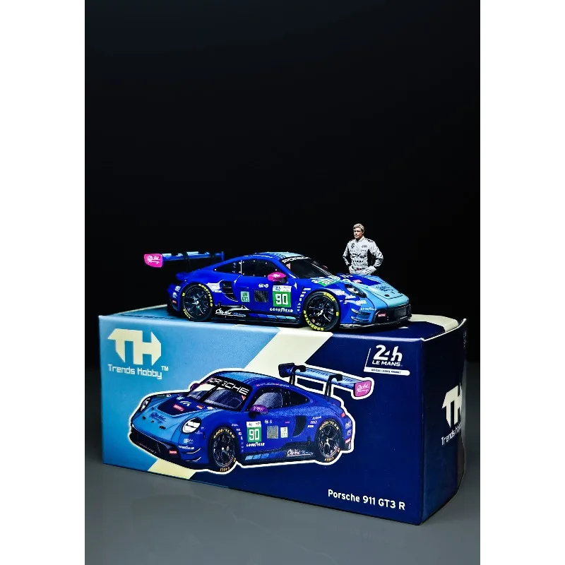재고 트렌드 하비 TH 1:64 포르쉐 911 GT3 R -2025 르망 24H LMGT3 # 90개의 합금 다이캐스트 자동차 모형 컬렉션 선물