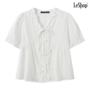 프릴 리본 자수 데일리 반팔 블라우스 (DQ2BA069A)