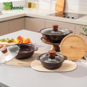 에코라믹 IH뚝배기 4종 세트( 16cm전골냄비 24cm 전골냄비 20cm전골냄비+에코라믹 원목 나무 받침)