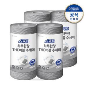 스카트 하루한장 THE 버블 수세미 100매X2입 2팩(총 4롤) /캠핑용 /여행용 /일회용