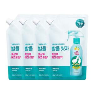 (대용량 리필) 온더바디 코튼풋 발을씻자 풋샴푸 레몬향 리필 500ml 4개