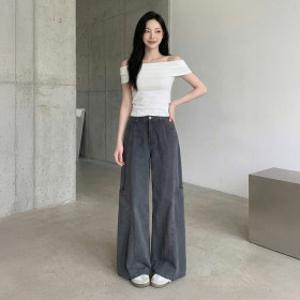 LnD 여성 포켓 와이드 카고 팬츠 루즈핏 바지 빈티지 워싱 스트릿 롱다리핏