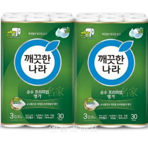 깨끗한나라 순수 프리미엄 명가 30m 30롤 2팩  광폭107mmx30롤 2팩 100%천연펄프  3겹