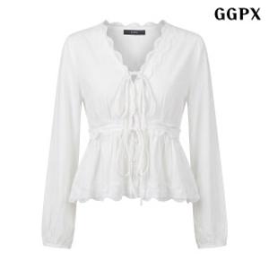 멜로우 러플 리본 타이 블라우스 (GQCBA019D)