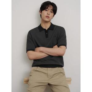 [26SS 30% OFF][빈폴멘] 투톤 텍스쳐 칼라넥 니트  블랙 (BC6351C325)