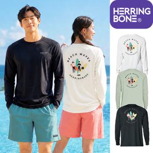 헤링본 커플 래쉬가드 남자 여자 루즈핏 긴팔 수영복 빅사이즈 체형커버 비치웨어 상의 RH364