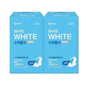 화이트 수퍼흡수 생리대 프리미엄 맥시슬림 대형 28매 X 2팩 편안한 부드러운 보송보송한 생리대