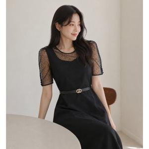 [백화점][제이제이 지고트]시스루 도트 배색 플레어 원피스 GR6A0OP831