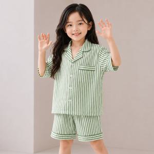 [엘라운지] 주니어 쿨블러 스트라이프 반팔 파자마 상하세트 / 남아 여아 여름 단가라 잠옷 홈웨어