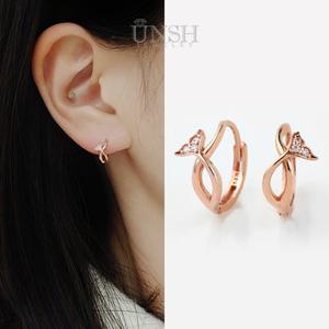 언쉬 18K 웨이브 고래꼬리 큐빅 원터치 귀걸이