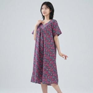 바풀 JWS 181075 아사원피스 롱 면실내복 반팔 여성잠옷