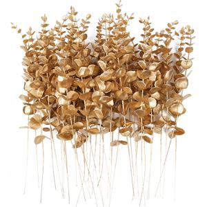 10개입 금색 인조 유칼립투스 줄기 잎 가짜 유칼립투스 가지 38cm 웨딩 홈 데코 크리스마스 가랜드 DIY 장식