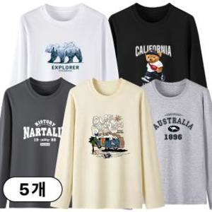 1+1+1+1+1 스타일아유 남성 봄가을용 면 빅사이즈 루즈핏 긴팔 티셔츠 5종세트 TS4184