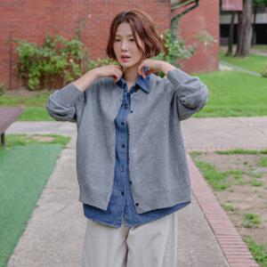 데님 셔츠 레이어드 니트 가디건 긴팔 카라넥 여성 빅사이즈