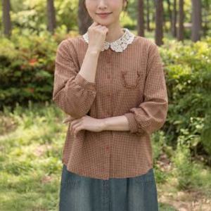 디얼마미 체크 레이스 프릴 남방 /마담 미시 중년 여성 빅사이즈 40대 50대