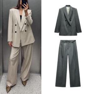 여성 정장 세트 ZARA 자라 핀턱 와이드 팬츠 재킷 2125 095 2125095