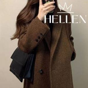 (헬렌)헬렌 헤링본 겨울 울라이크 카라넥 롱코트 구스카울라