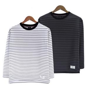 2장 긴팔 프리미엄 원단 남녀공용 모노 스트라이프 단가라 /~3XL 1+1  국산 프리미엄 원단