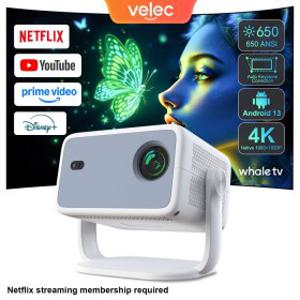 빔프로젝터 Velec TP350 NTV 프로젝터 넷플릭스 호환 650ANSI 안드로이드 13 네이티브 1080P 자동 초점