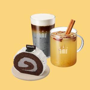 (할리스) 흑임자 버터 크림 라떼 R + 모과배차 R + 흑임자 초코 롤케이크