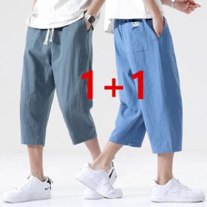 1+1남성 면마 7부반바지 얇은 와이드 밴딩팬츠 데일리 캐주얼 슬랙스 여름