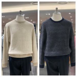 (광주신세계)킨록 와플조직 스트라이프 데일리 라운드 넥 풀오버 니트 2종 CIW01.