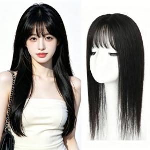 지비킹 여성 정수리 가르마 앞머리 수제 100% 인모가발 긴머리 부분가발 45cm 고급인모