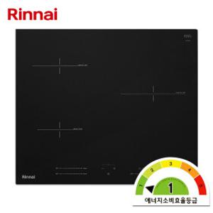 린나이 3구 블랙 인덕션레인지 독일SCHOOT상판 간편조리기능 3400W IHB334AD 타공560X480 에너지효율1등급