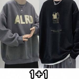 1+1 남성 맨투맨 티셔츠 루즈핏 봄 가을 맨투맨티 상의 2세트